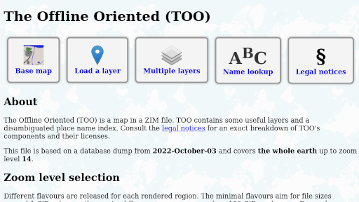 The welcome file of TOO showing the main menu and the beginning of explanations.