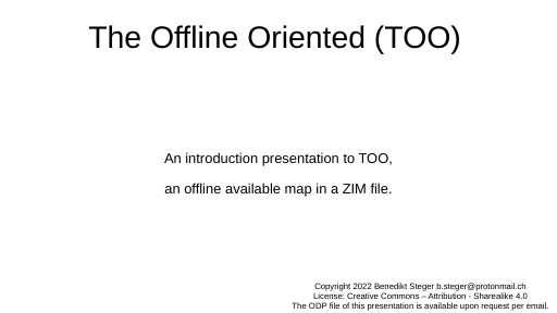 First page of the introduction presentation to TOO.